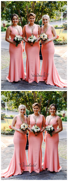 V-neck Bridesmaid Dresses, Newest Mermaid Long Bridesmaid Dresses
