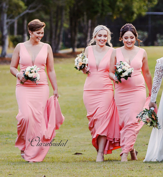 V-neck Bridesmaid Dresses, Newest Mermaid Long Bridesmaid Dresses