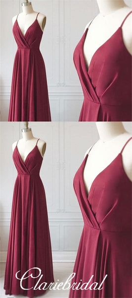 Simple Burgundy Chiffon Bridesmaid Dresses, Long Bridesmaid Dresses