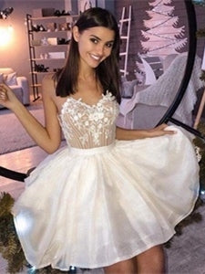 Lovely Ivory Lace Chiffon Homecoming Dresses, Beaded Homecoming Dresses, Short Prom Dresses