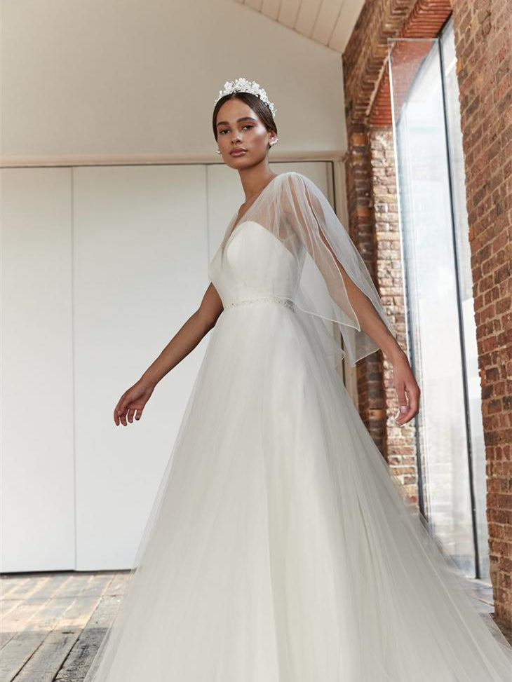 V-neck Simple Tulle Wedding Dresses, Elegant A-line Wedding Dresses, B ClaireBridal V-neck Simple Tulle Wedding Dresses, Elegant A-line Wedding Dresses, B ClaireBridal