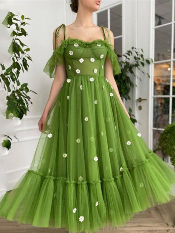 Lovely Green Tulle Prom Dresses, A-line Prom Dresses, 2021 Prom Dresses, Newest Prom Dresses