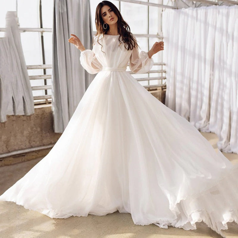 fitted lace wedding dress Boho Ivory Chiffon Long Wedding Dresses, Bridal Gown, A-line Wedding D –  ClaireBridal