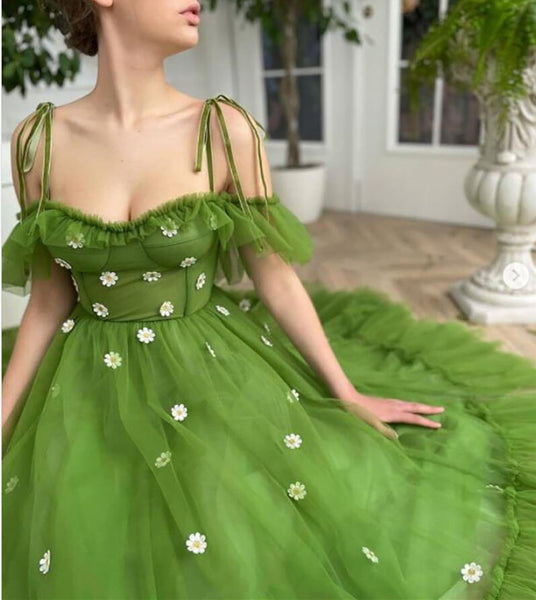 Lovely Green Tulle Prom Dresses, A-line Prom Dresses, 2021 Prom Dresses, Newest Prom Dresses