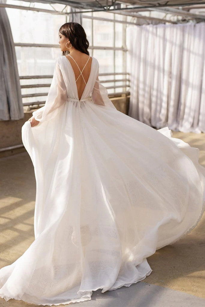 Boho Ivory Chiffon Long Wedding Dresses, Bridal Gown, A-line Wedding D ClaireBridal Boho Ivory Chiffon Long Wedding Dresses, Bridal Gown, A-line Wedding D ClaireBridal