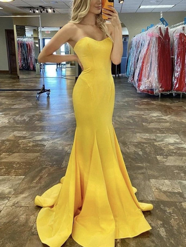 fitted lace wedding dress Mermaid Strapless Long Prom Dresses, Satin 2021 Newest Prom Dresses,  Graduation Dresses