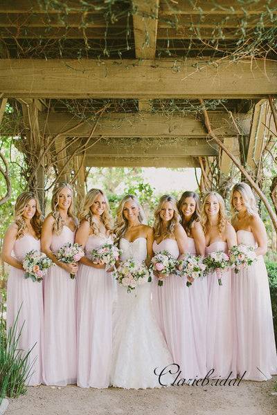 Sweetheart Pale Pink Long A-line Chiffon Bridesmaid Dresses