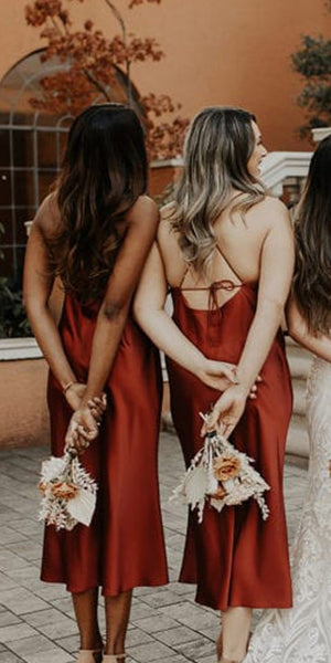 Spaghetti Long Sheath Bridesmaid Dresses, Burgundy Bridesmaid Dresses, Popular Bridesmaid Dresses