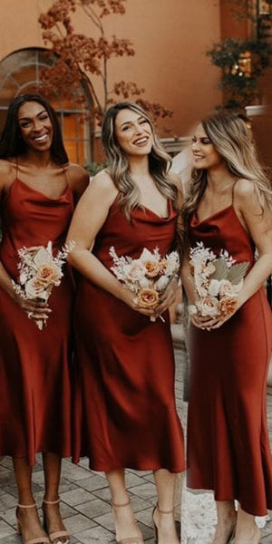 Spaghetti Long Sheath Bridesmaid Dresses, Burgundy Bridesmaid Dresses, Popular Bridesmaid Dresses