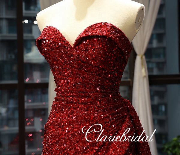 Sweetheart Long Red Sequin Prom Dresses, New 2020 Prom Dresses, Long Prom Dresses