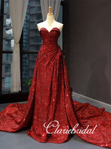 Sweetheart Long Red Sequin Prom Dresses, New 2020 Prom Dresses, Long Prom Dresses