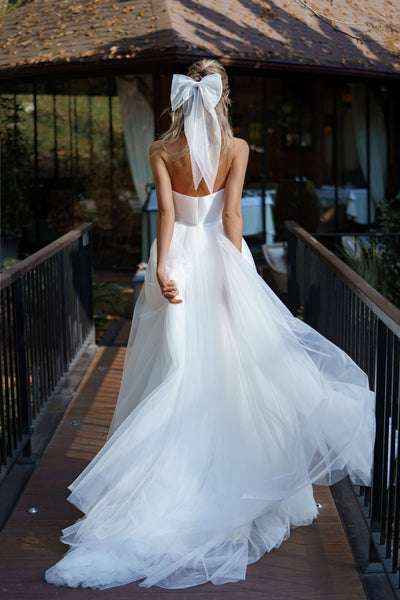 Off Shoulder Simple Tulle Wedding Dresses, Bridal Gown, Popular 2022 Wedding Dresses, 2 Pieces Wedding Dresses