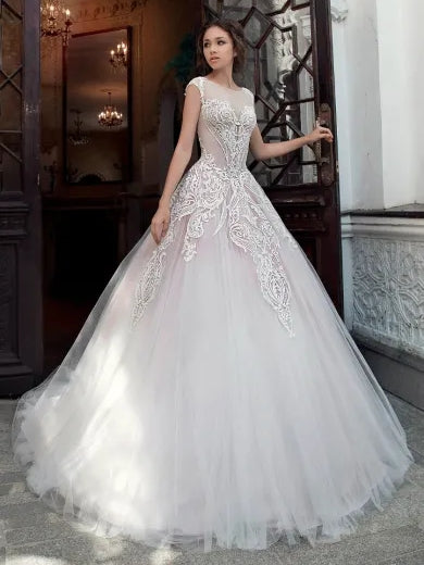 Sleeveless Long A-line Lace Tulle Wedding Dresses, Bridal Gown, 2020 Wedding Dresses
