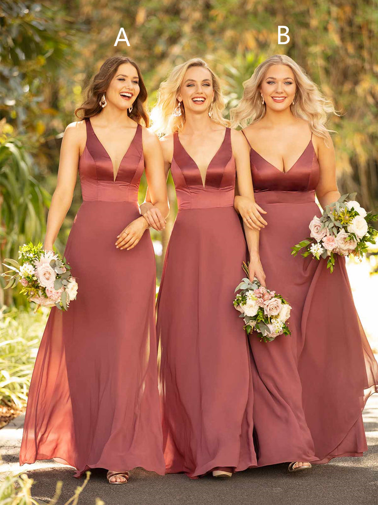 Mismatched Long Bridesmaid Dresses Satin Top Chiffon Bridesmaid Dress ClaireBridal