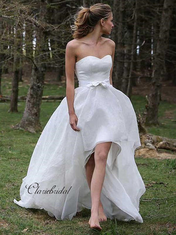 Strapless High Low Wedding Dresses, Outdoor Wedding Dresses, Popular Bridal Gowns