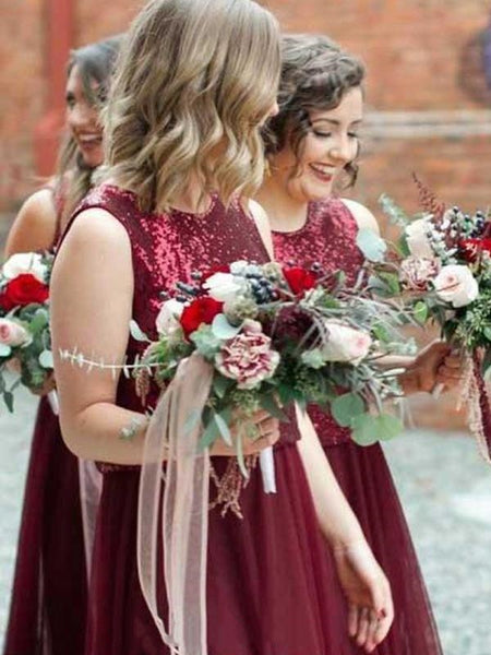 2 Pieces Sequin Top Tulle Bridesmaid Dresses, Lovely Bridesmaid Dresses, Popular Bridesmaid Dresses