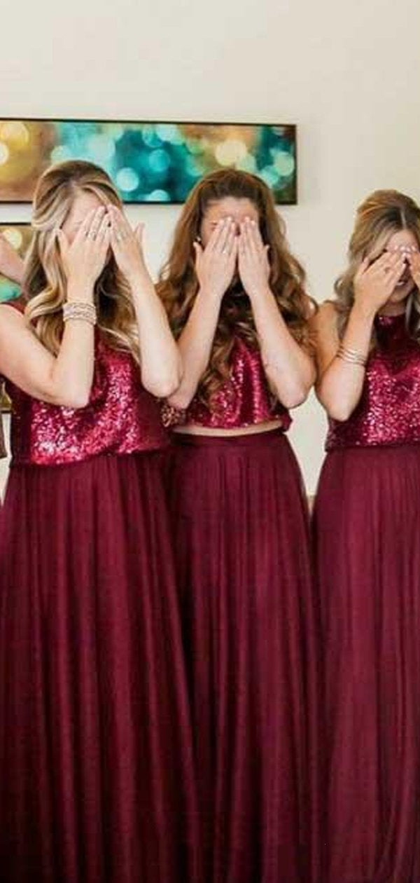 2 Pieces Sequin Top Tulle Bridesmaid Dresses, Lovely Bridesmaid Dresse –  ClaireBridal