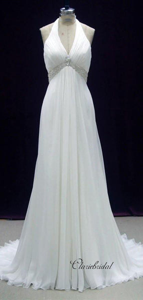 Beaded Halter Design Chiffon Wedding Dresses, Luxury Rhinestones Wedding Dresses