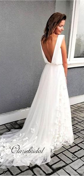 Slit Design Appliques Wedding Dresses, Sexy V-neck Newest Wedding Dresses
