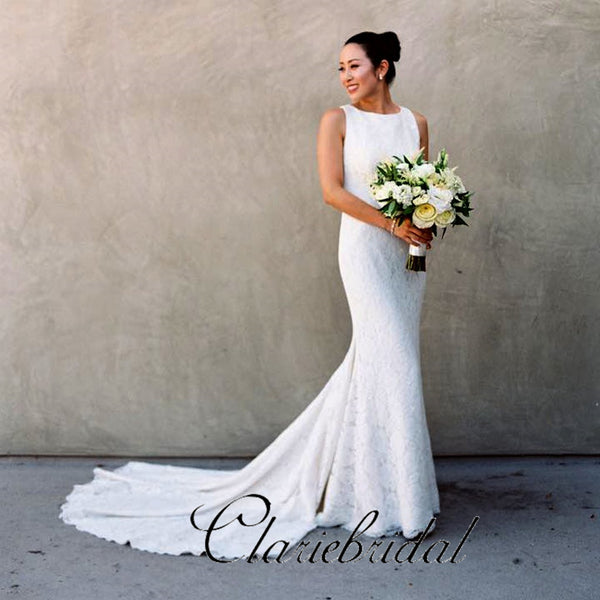 Elegant Mermaid Lace Wedding Dresses, Open Back Wedding Dresses