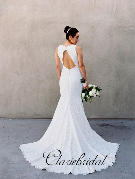 Elegant Mermaid Lace Wedding Dresses, Open Back Wedding Dresses
