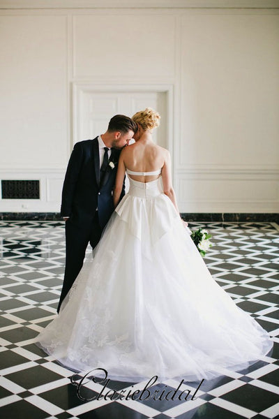 Sweetheart Tulle A-line Fluffy Wedding Dresses, Chic Wedding Dresses