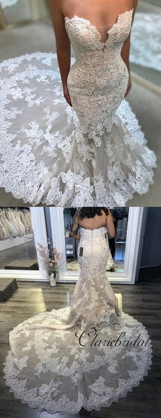 Strapless Long Mermaid Lace Wedding Dresses