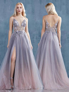 V-neck Shemmering Prom Dresses, A-line Prom Dresses, Cheap Prom Dresses, 2021 Prom Dresses,Side Slit Prom Dresses