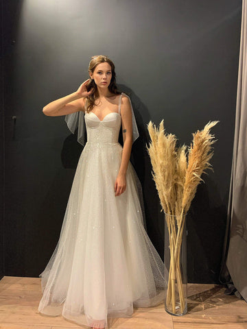 Lovely Corset Sequin Tulle Wedding Dresses, Shiny Wedding Dresses, Long Bridal Gown, 2022 Wedding Dresses