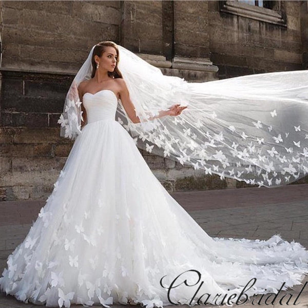 Sweetheart Long A-line Tulle Lace Wedding Dresses, Gorgeous Bridal Gown