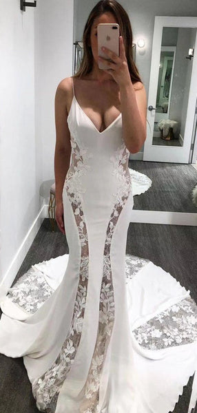 See Through Sexy Newest Wedding Dresses, Mermaid Popular Lace Wedding Dresses