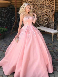 Sweet Heart Lace A Line Long Prom Dresses, Pink Color Prom Dresses, 2021 Evening Dresses