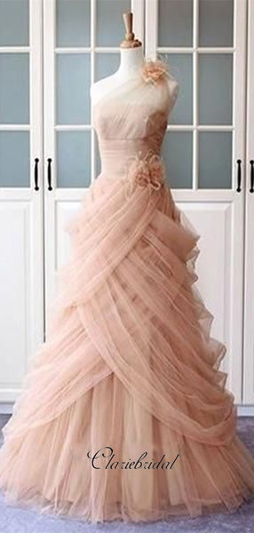 Tulle Elegant Party Prom Dresses, Appliques Prom Dresses, A-line Prom Dresses