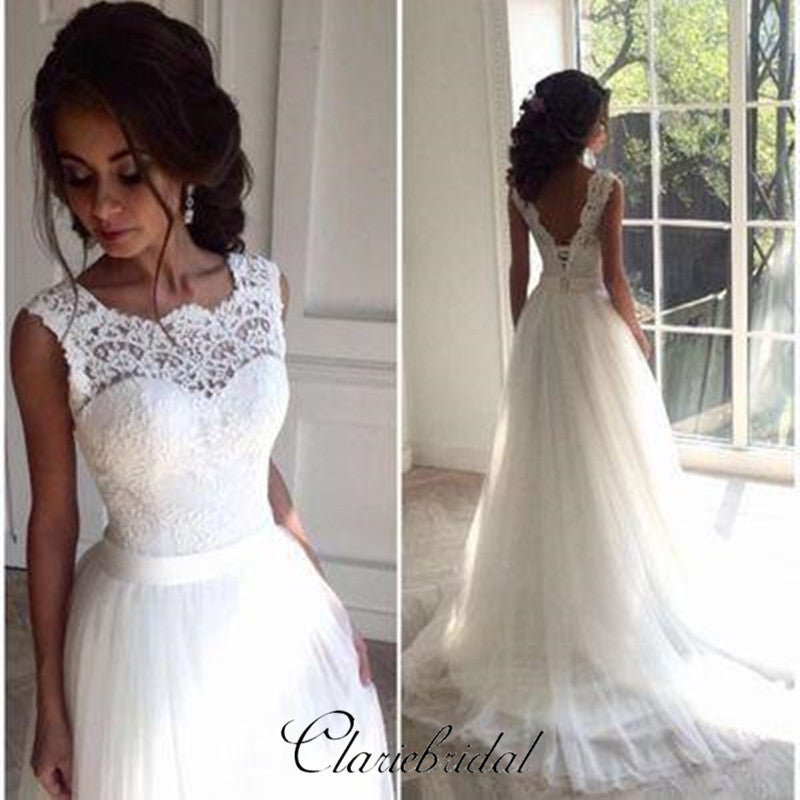 Lace Tulle Lace Up Wedding Dresses, Newest Popular Wedding Party Dresses