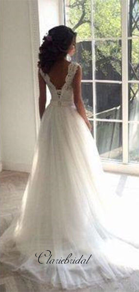 Lace Tulle Lace Up Wedding Dresses, Newest Popular Wedding Party Dresses
