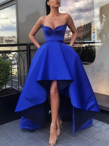 Hi-low Royal Blue Satin Prom Dresses, Affordable Prom Dresses, Long Prom Dresses, 2021 Prom Dresses