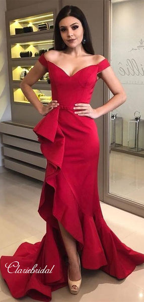 Sexy Red Slit Evening Party Dresses, Newest Modest Prom Dresses 2019