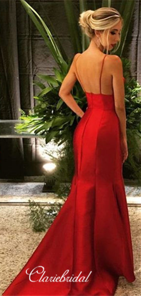 Spaghetti Strap Satin Prom Dresses Long, Cheap Prom Dresses 2019
