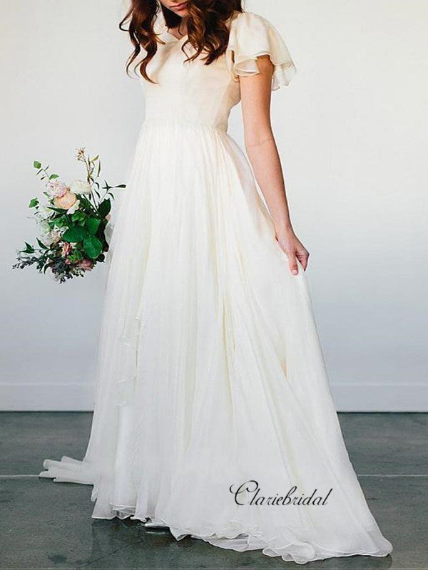 Simple Custom Chiffon Wedding Dresses, Popular Bridal Gowns, Cheap Bea – ClaireBridal