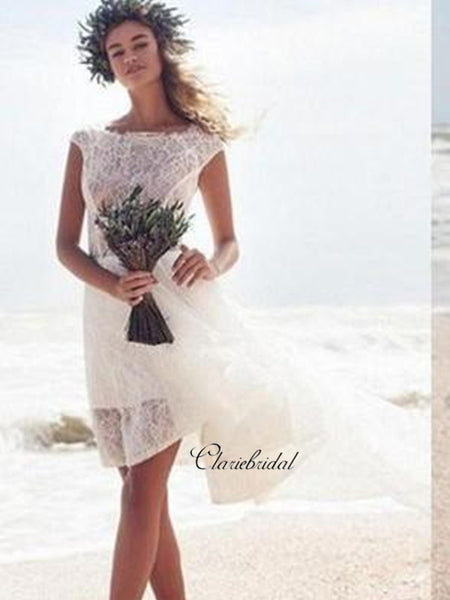 Short Lace Wedding Dress， High Low Wedding Dresses, Beach Wedding Dresses