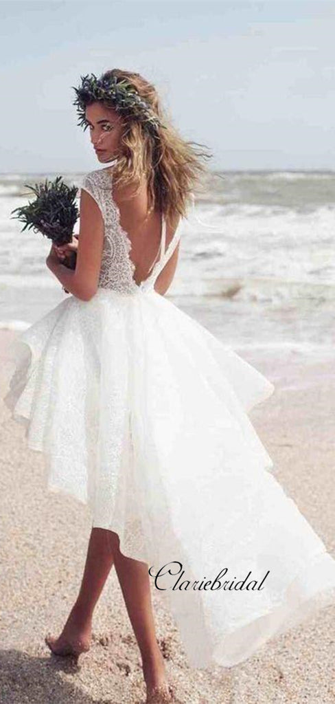 Short Lace Wedding Dress High Low Wedding Dresses, Beach Wedding Dres ClaireBridal Short Lace Wedding Dress High Low Wedding Dresses, Beach Wedding Dres ClaireBridal