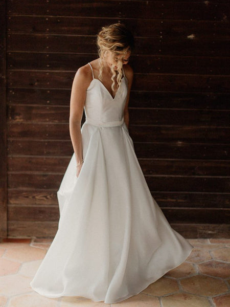 A-line Chiffon Beach Wedding Dresses, Straps V-neck Wedding Dresses
