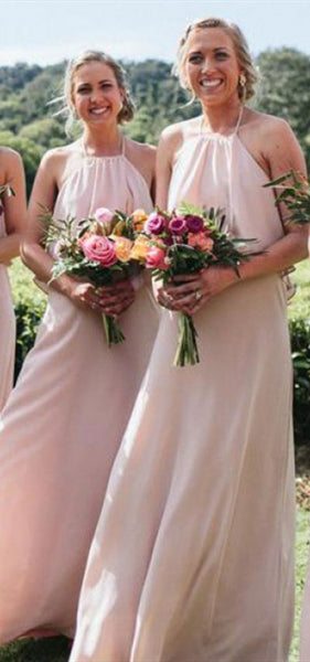 Halter Blush Pink Chiffon Bridesmaid Dresses, Simple Popular Bridesmaid Dresses