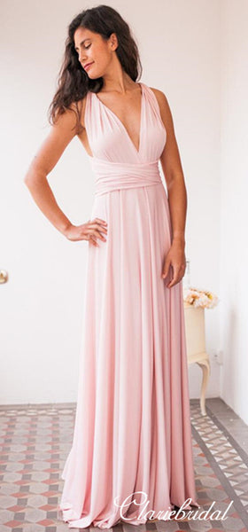 Convertible A-line Blush Pink Jersey Long Bridesmaid Dresses