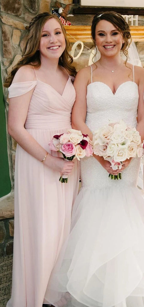 Mismatched Long A-line Blush Pink Chiffon Bridesmaid Dresses, Long Bri ClaireBridal Mismatched Long A-line Blush Pink Chiffon Bridesmaid Dresses, Long Bri ClaireBridal