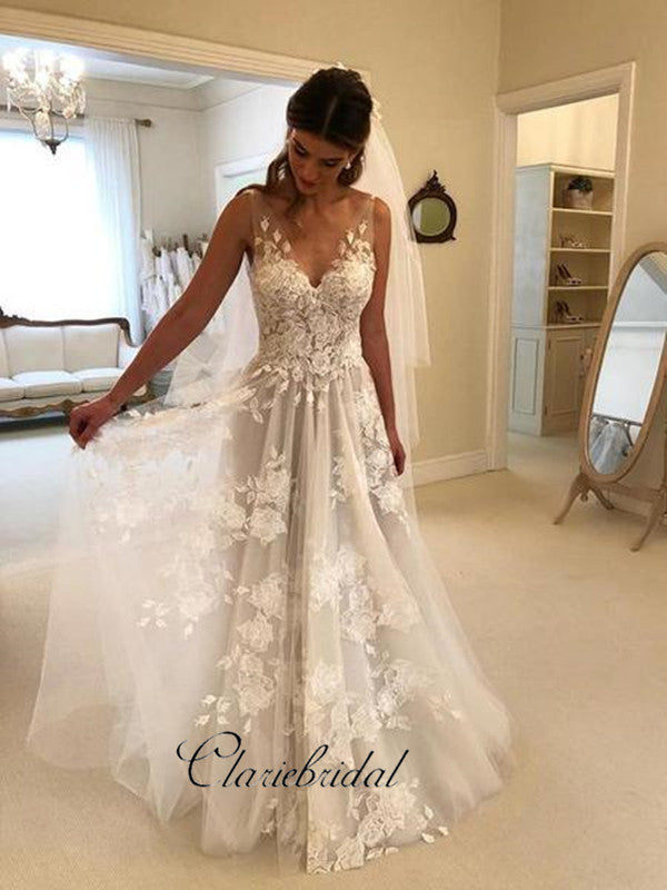 A-line Lace Design Elegant Wedding Dresses, Modest 2019 Wedding Dresse – ClaireBridal