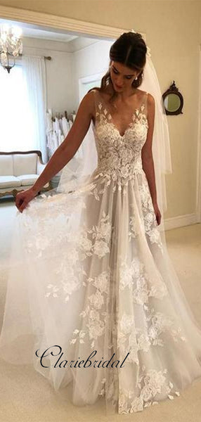 A-line Lace Design Elegant Wedding Dresses, Modest 2019 Wedding Dresses