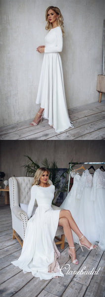 Long Sleeves Simple A-line Jersey Wedding Dresses, Bridal Gown