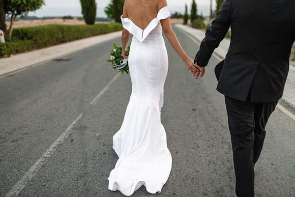 Off The Shoulder Jersey Mermaid Wedding Dresses, Simple Elegant Wedding Dresses