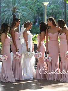 Strapless Mermaid Pink Bridesmaid Dresses, Long Bridesmaid Dresses